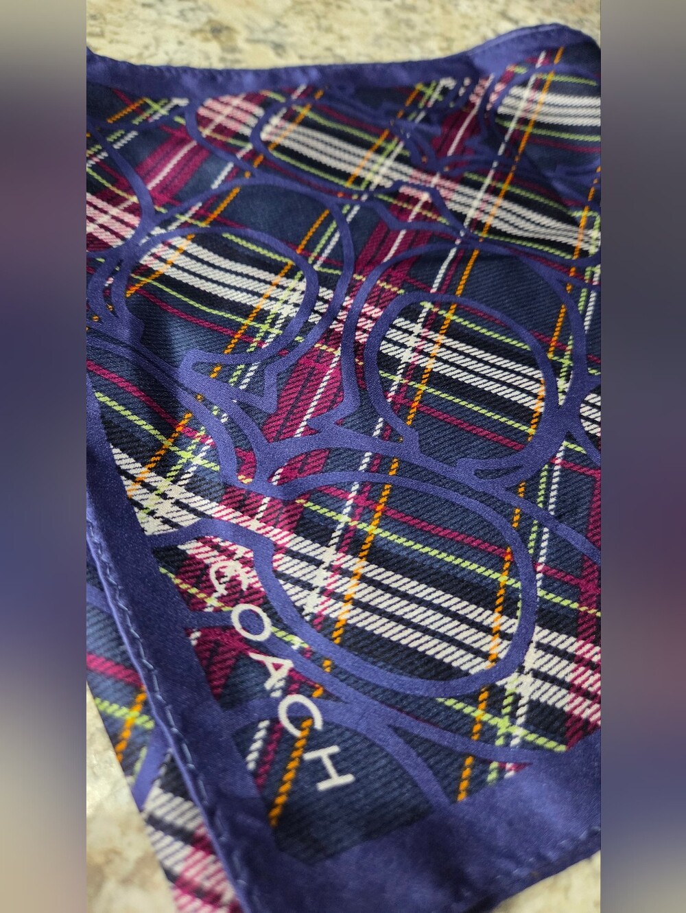 Coach Silk Neck Scarf, Tartan Plaid - Picture 4 of 4